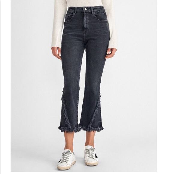 DL1961 Wallace High Rise Cropped Flare Jeans‎ Size 28 Gray Frayed Twist Hem - Picture 1 of 12